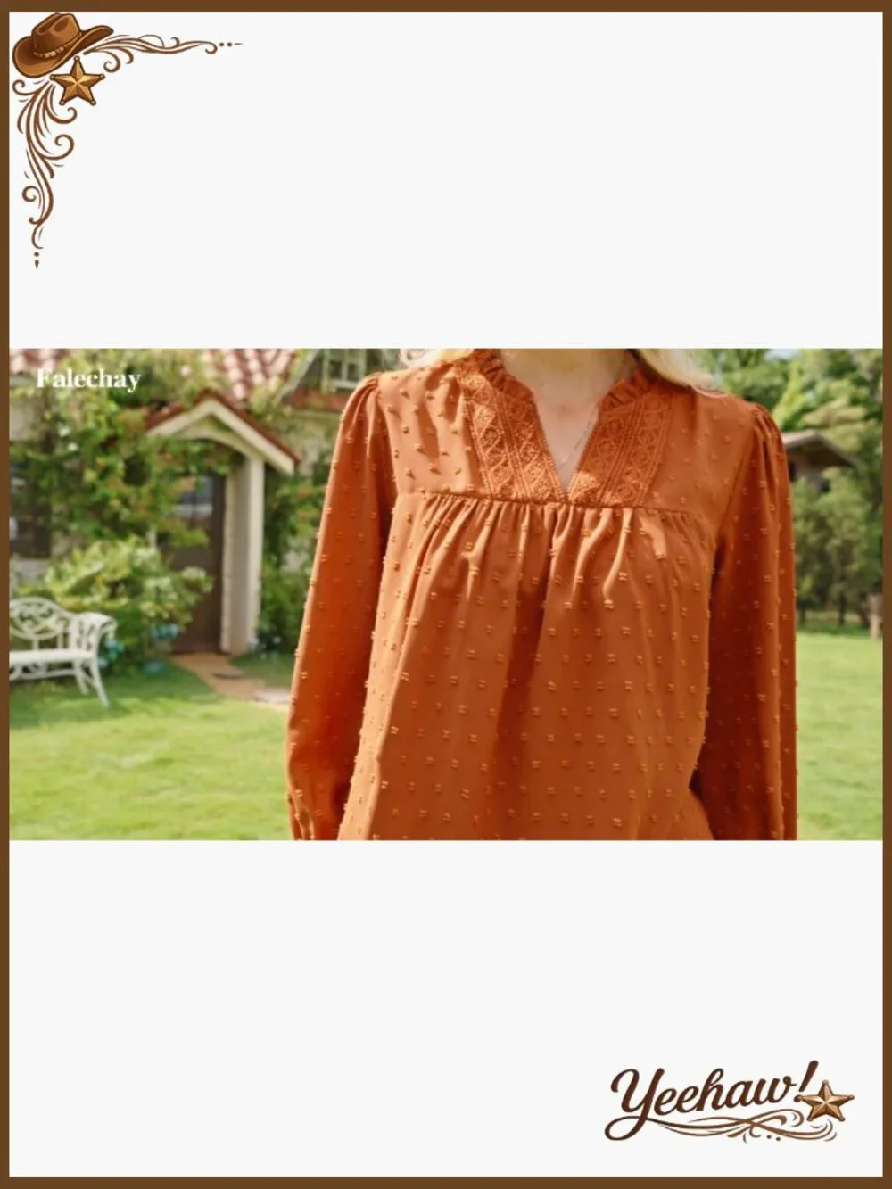 Women's V Neck Lace Boho Long Sleeve Swiss Dot Blouse Tunic Top - Picture 7 of 7